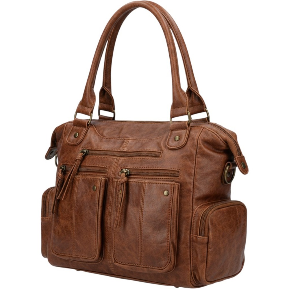 Bueno Cognac Brown Faux Leather Hobo Shoulder Bag Tassel Zip Pockets